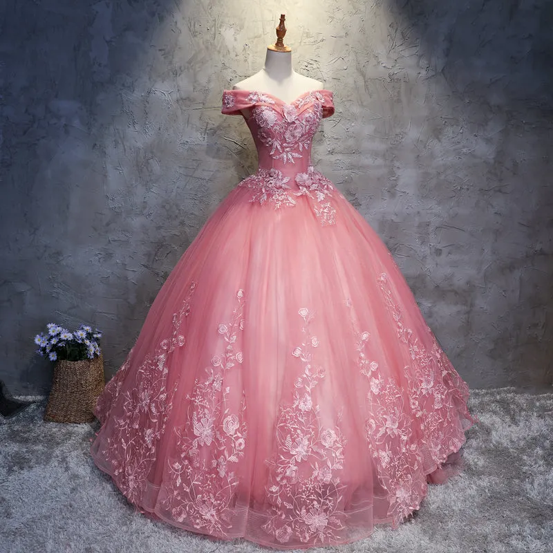 Charming Ball Gown Off-The-Shoulder Tulle Sweet 16 Dress, Quinceanera Dress