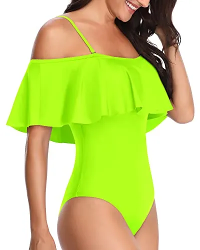 Charming Long Torso Ruffle One Piece Swimsuits-Neon Yellow