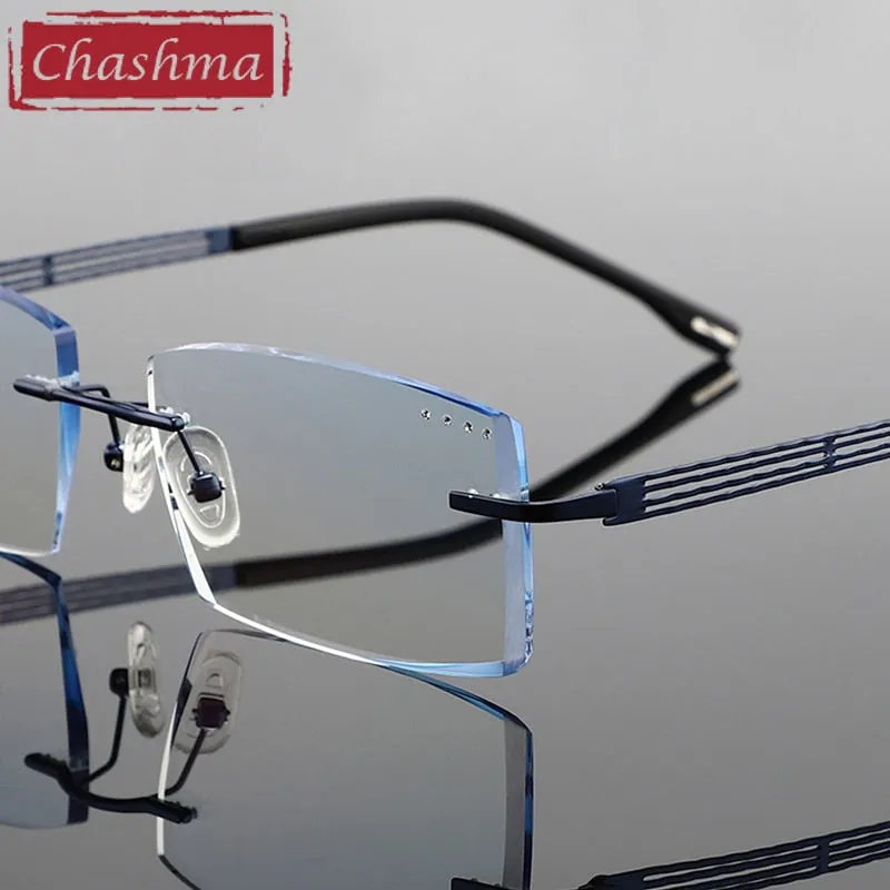 Chashma Ottica Men's Rimless Rectangle Titanium Eyeglasses Tinted Lenses 1025