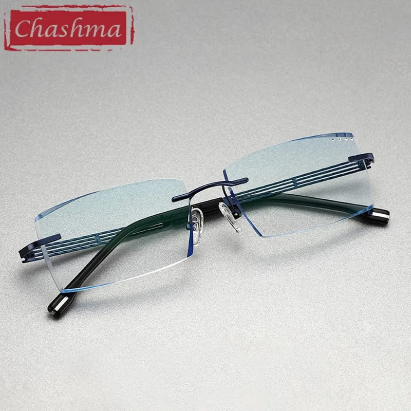 Chashma Ottica Men's Rimless Rectangle Titanium Eyeglasses Tinted Lenses 1025