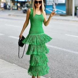 Chaya Tiered Long Fringe Maxi Knit Dress