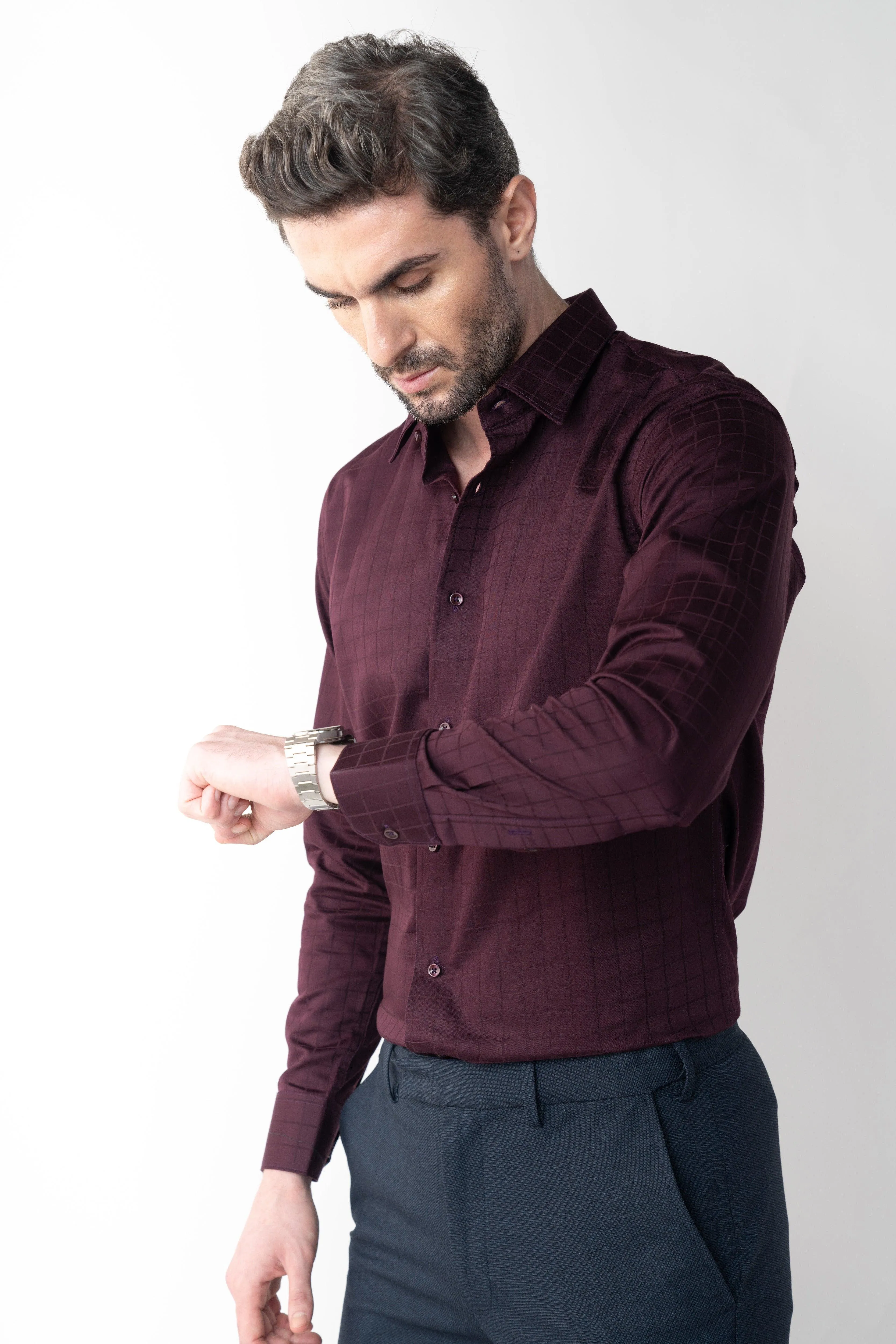 CheckMate Giza Satin Dark Wine Shirt