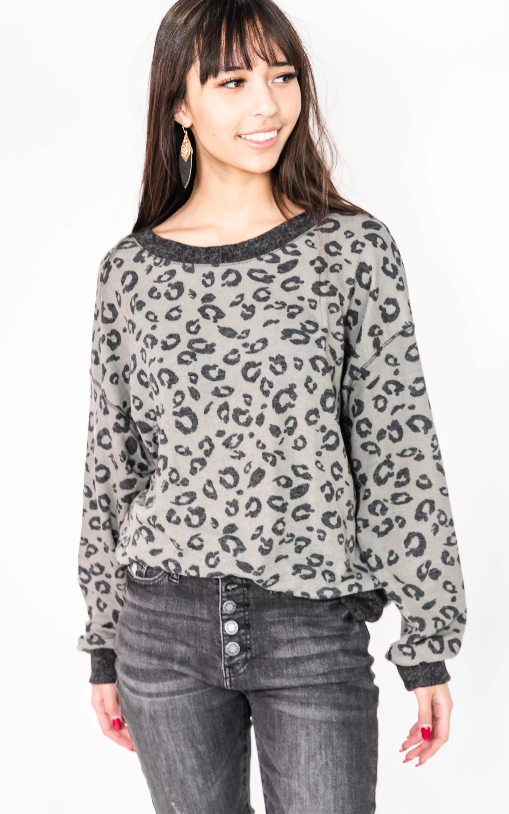 Cheetah Print Knit Top- White Birch | FINAL SALE