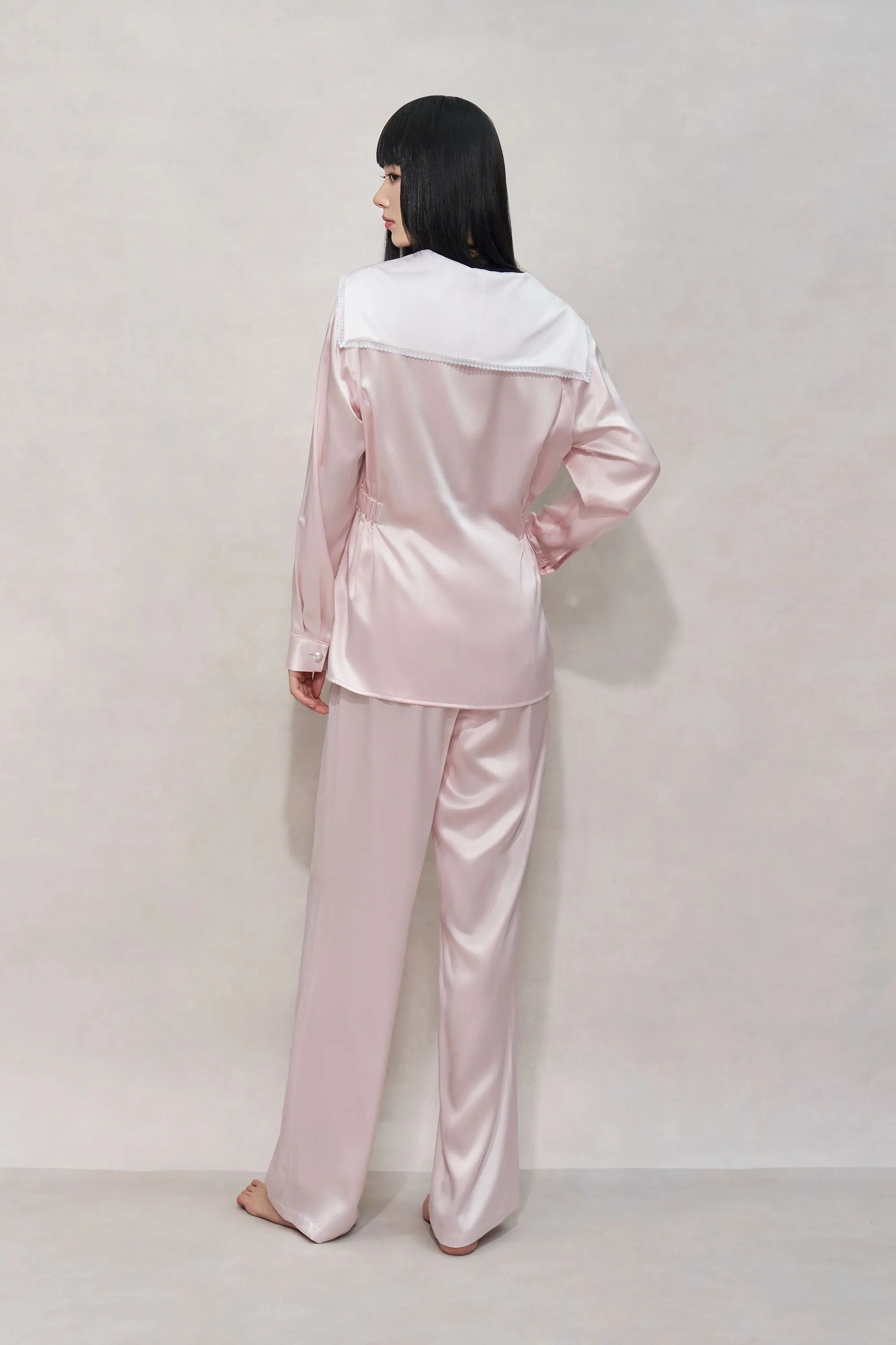 Cherry Blossom Pink Tie Silk Pyjamas Set