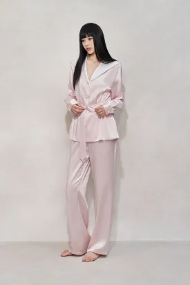 Cherry Blossom Pink Tie Silk Pyjamas Set