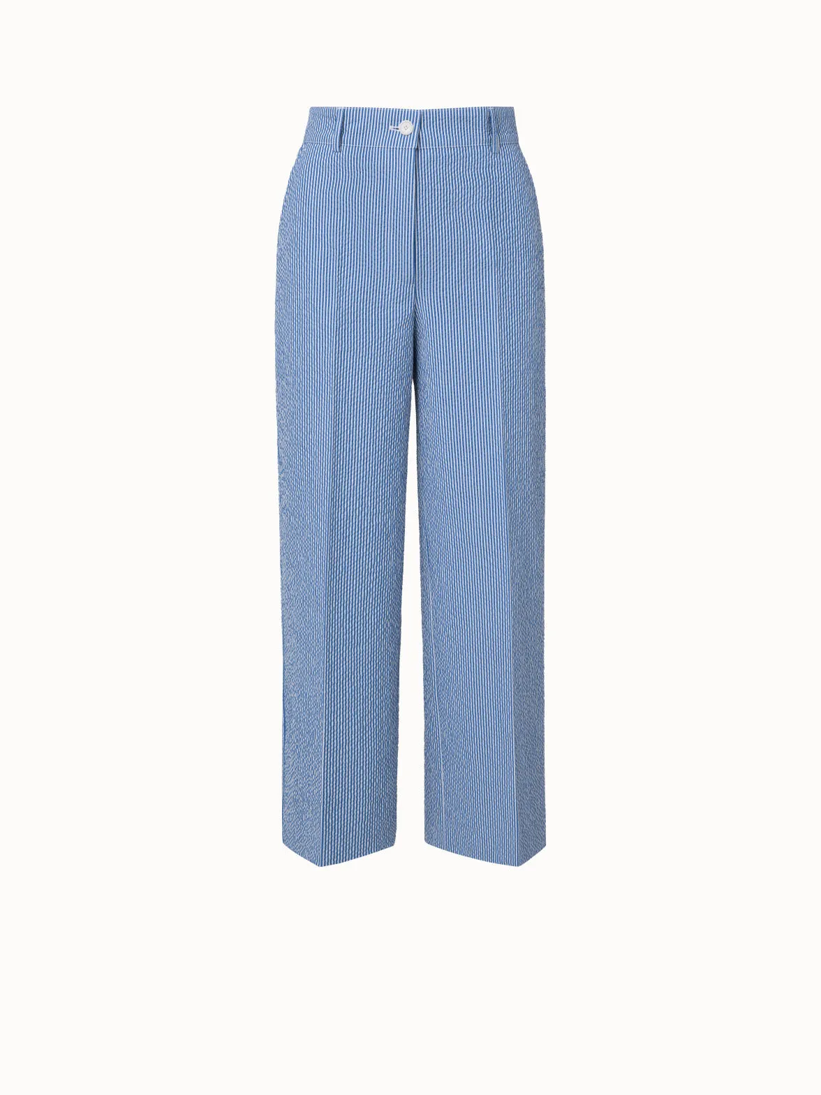 Chiara Cotton Stretch Seersucker Cropped Wide Leg Pants