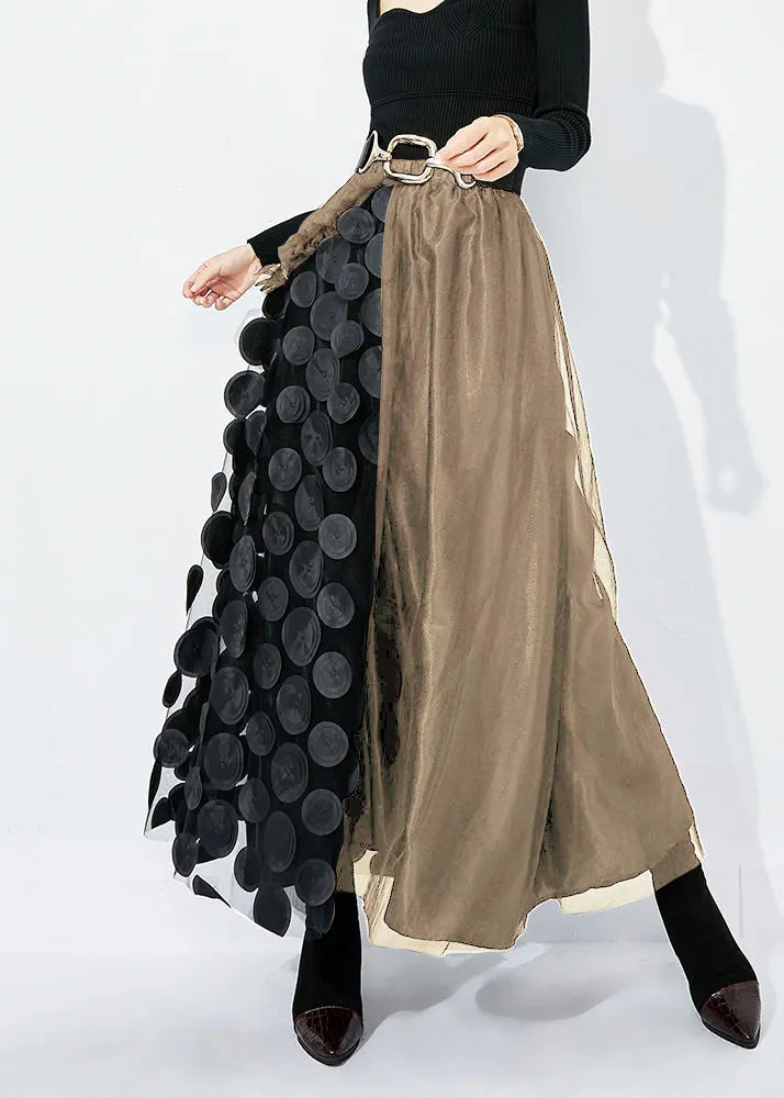 Chic Black Ruffled Patchwork Dot Tulle A Line Skirts Summer LY0840