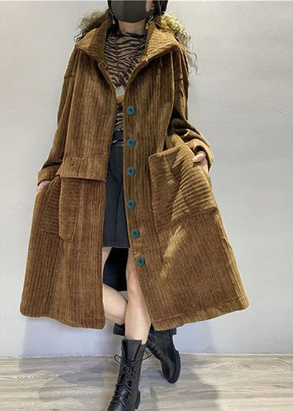 Chic Coffee Pockets Button Corduroy Loose Fall Long sleeve Coats