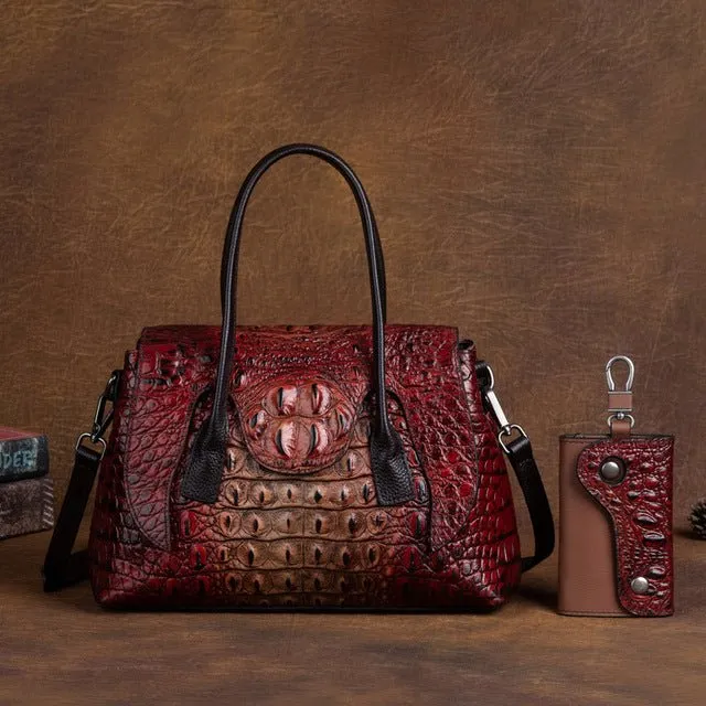 Chic CrocLeather Retro Croc Pattern Shoulder Bag