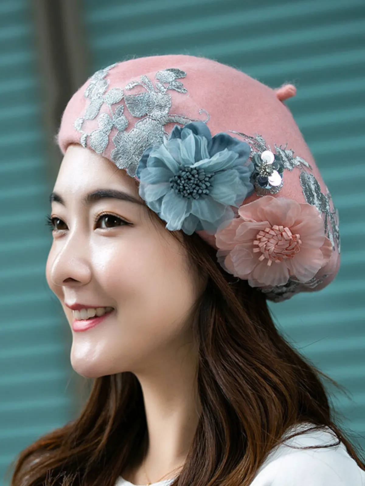 Chic Embroidered Cozy and Elegant Fall Flower Wool Beret