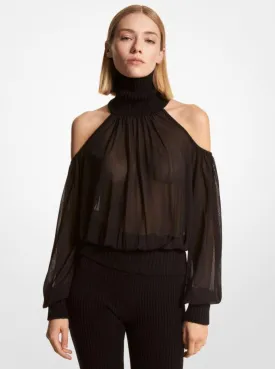 Chiffon and Cashmere Cold-Shoulder Blouse