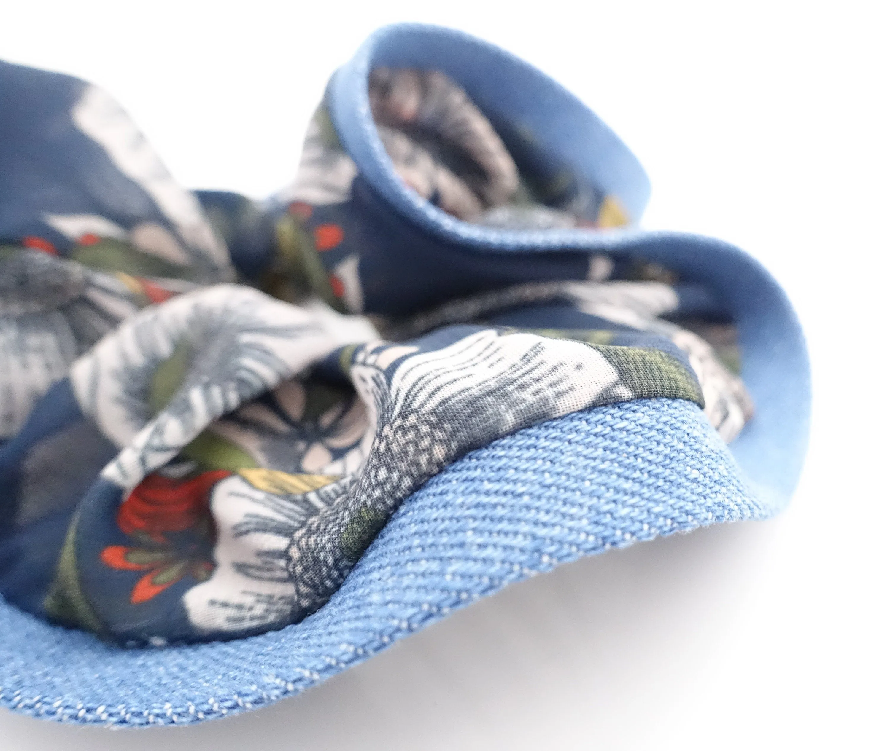 chiffon floral print denim edge scrunchies women hair elastic scrunchie accessory for woman