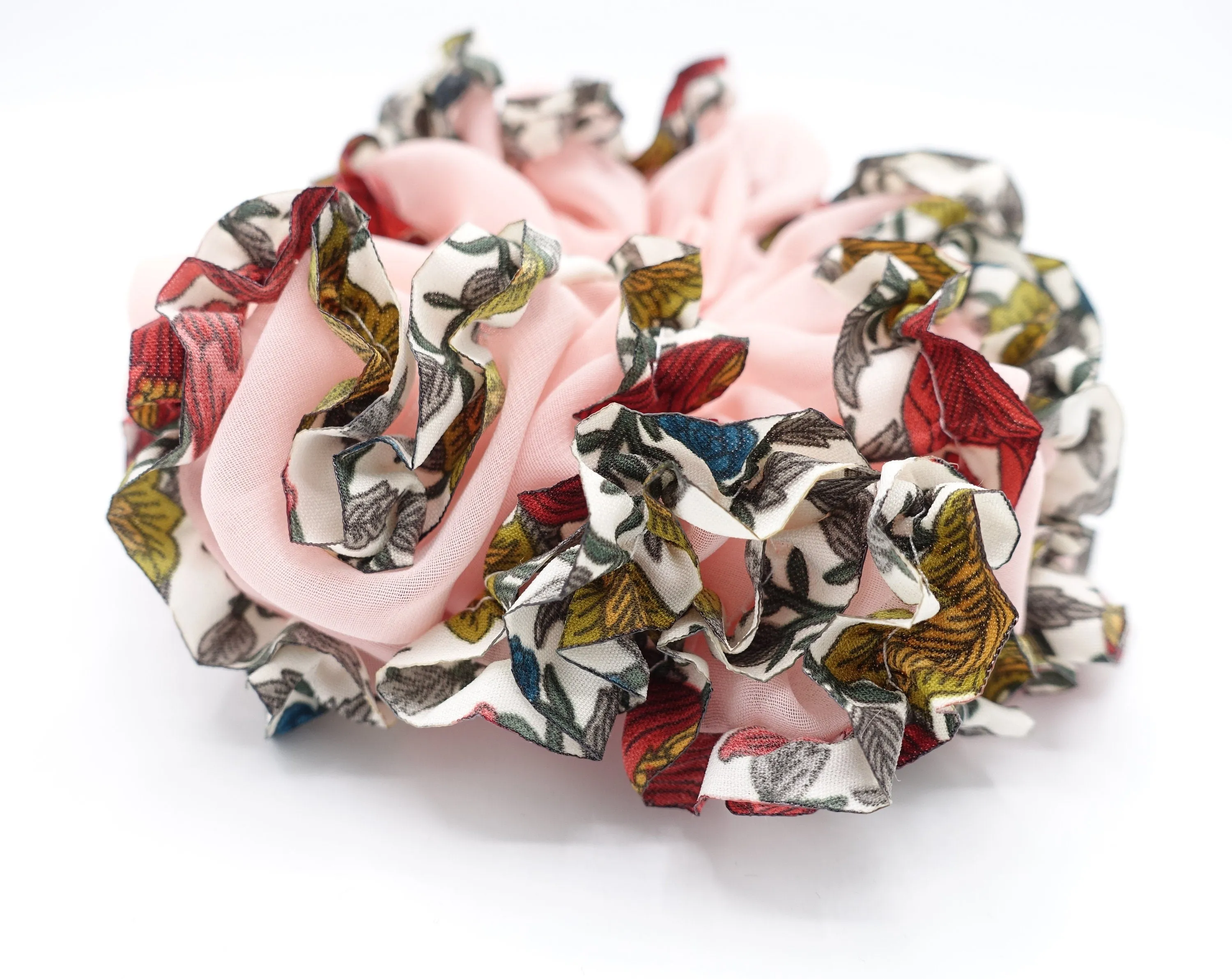 chiffon scrunchies, oversized scrunchies, floral scrunchies for women