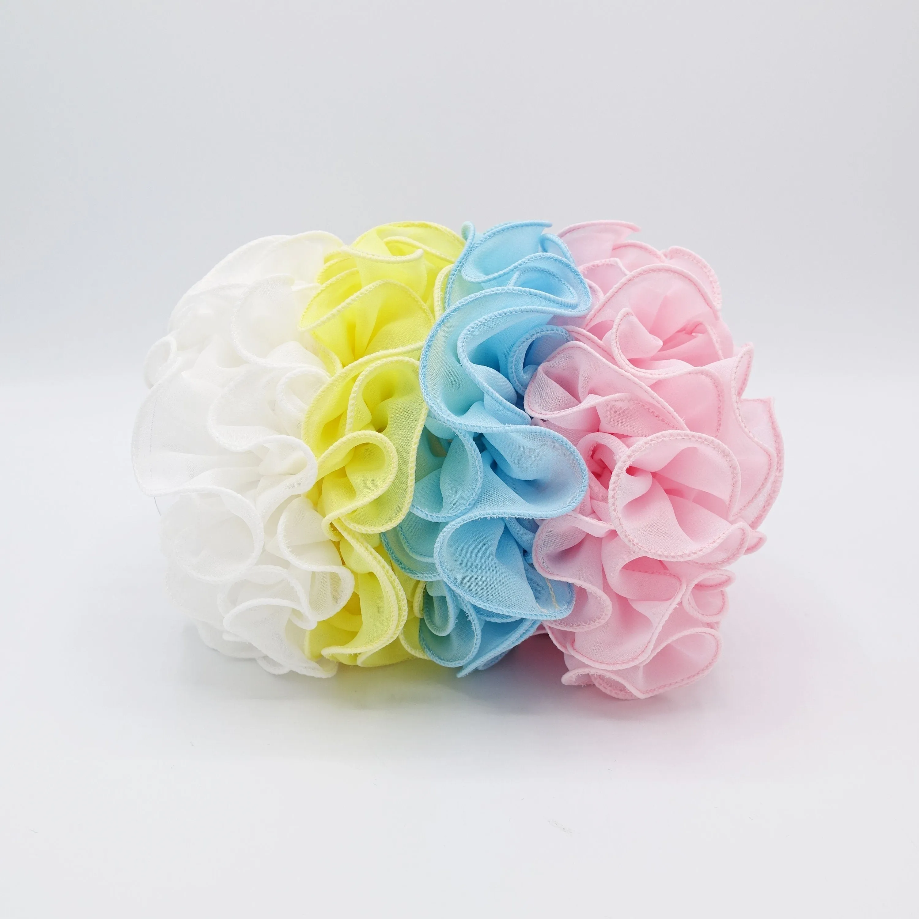 chiffon scrunchies, ruffle scrunchies, hair ties for women