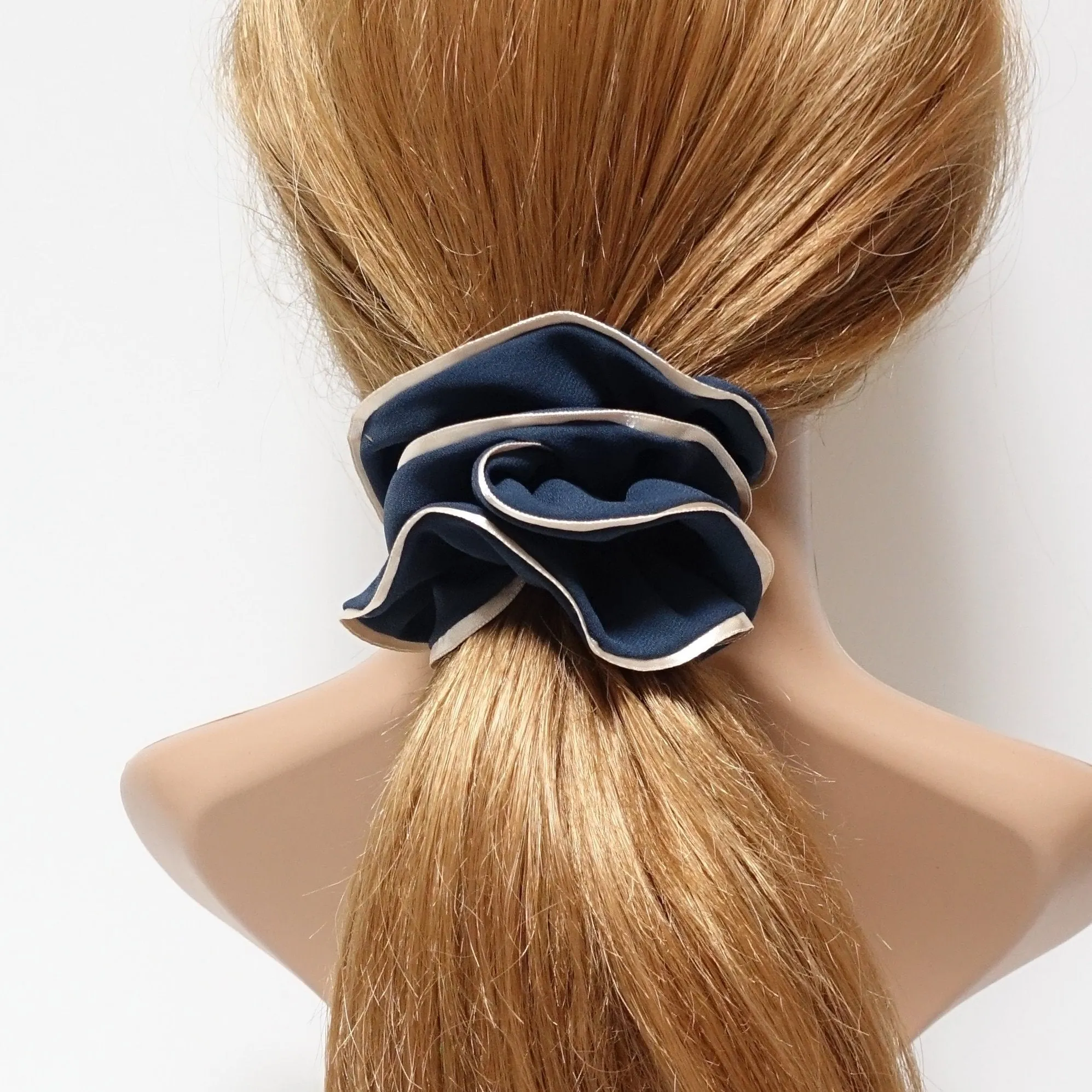 chiffon scrunchy glossy 2 edge trim scrunchies women hair accessories