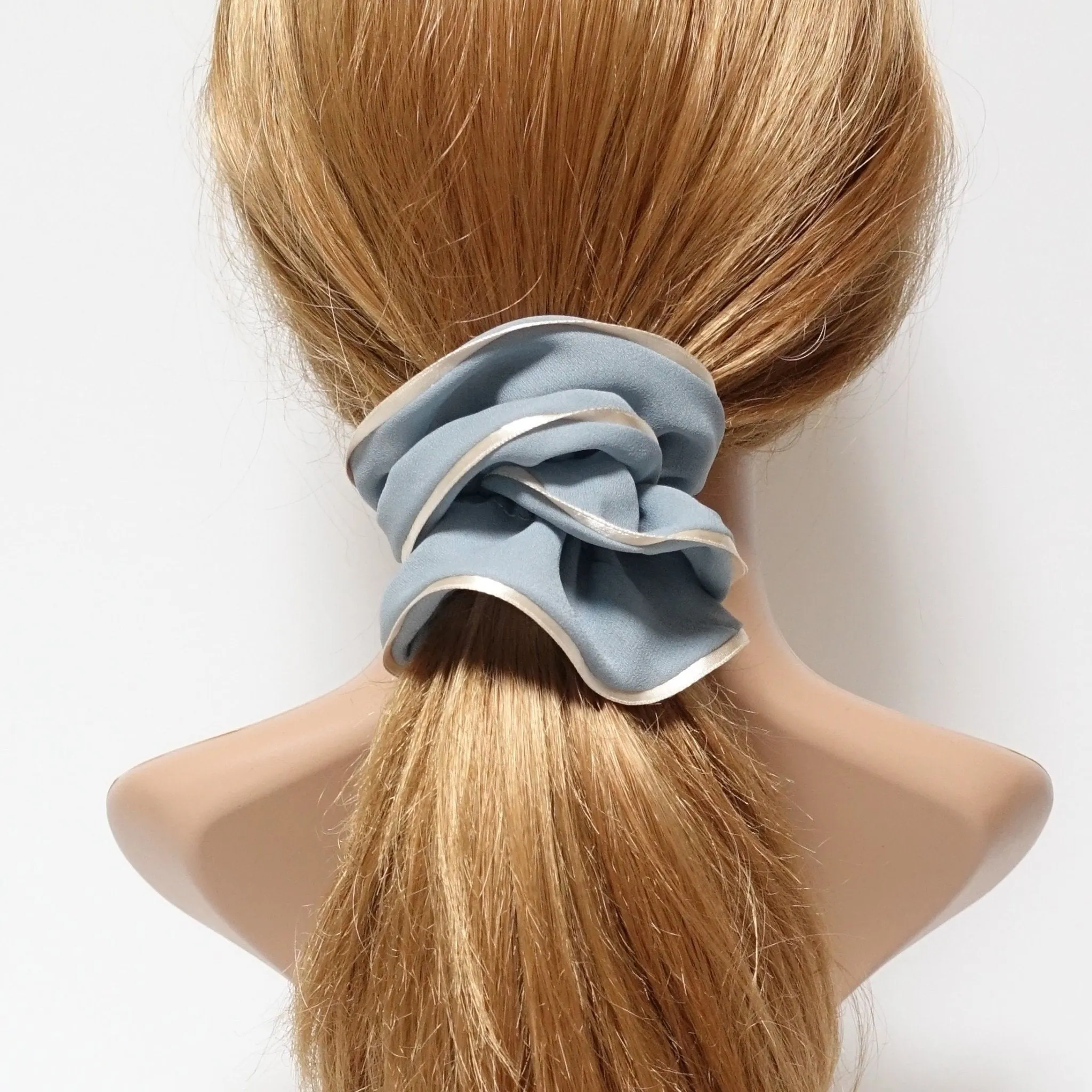 chiffon scrunchy glossy 2 edge trim scrunchies women hair accessories