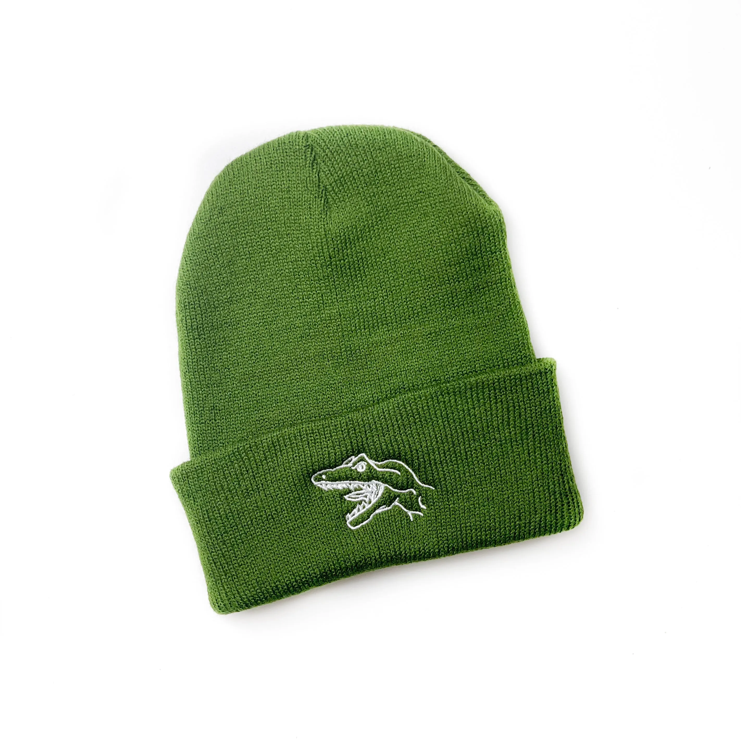 Child Beanie - Dino Head - Green w/ White