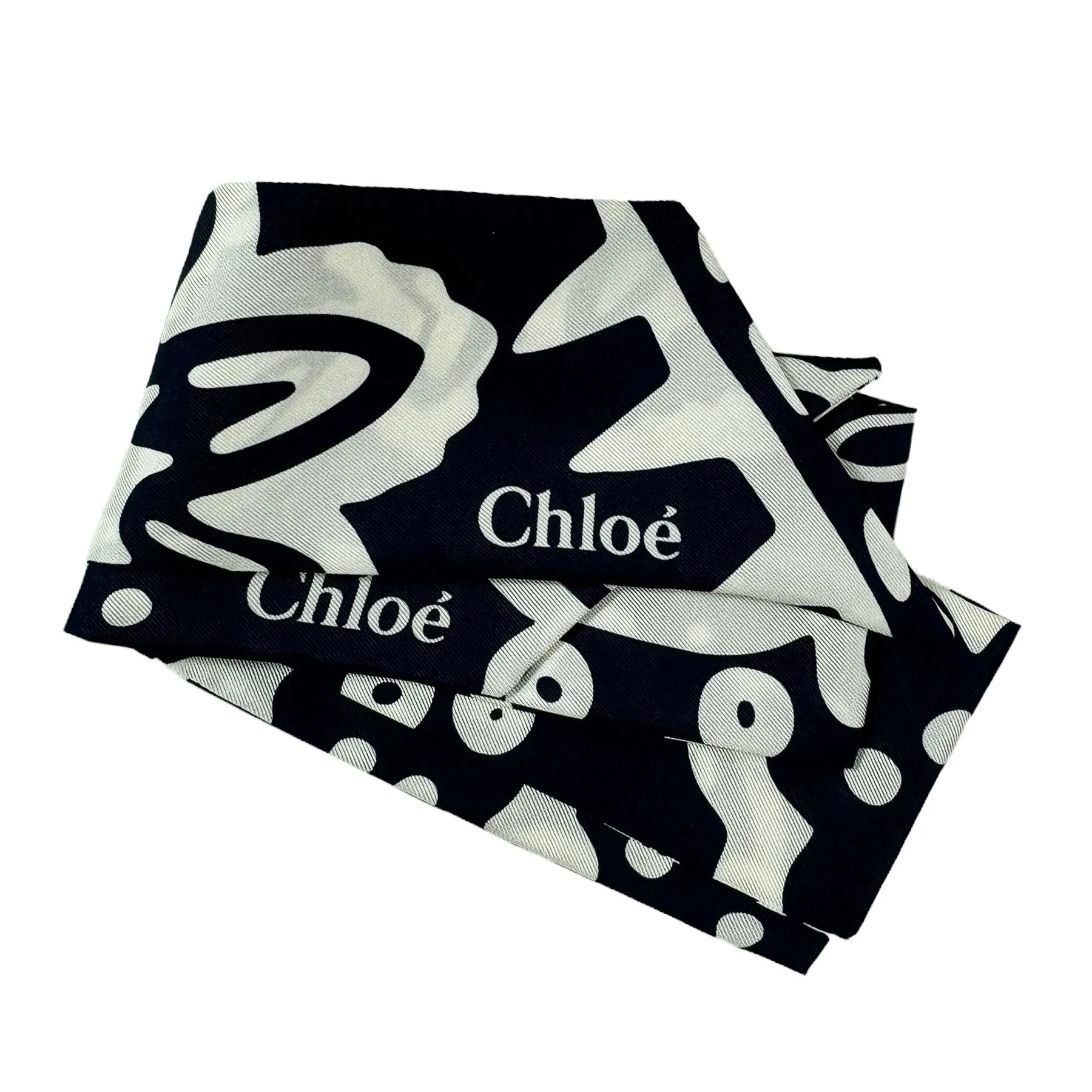 Chloé Skinny Scarf Navy Twill Silk Bandeau