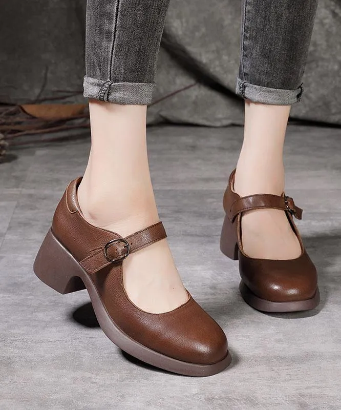 Chocolate High Heels Buckle Strap Chunky High Heels