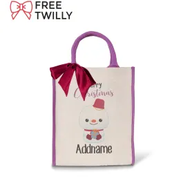 Christmas Cute Animal Series Merry Christmas Snowman Purple Colour Lining Canvas Bag