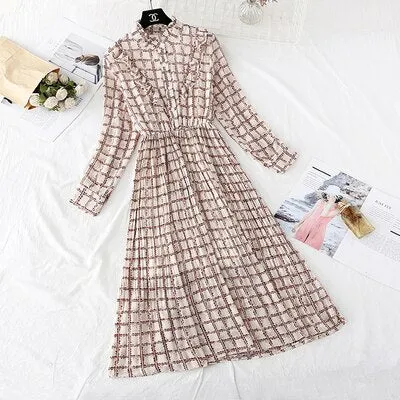 Christmas Gift Deanwangkt Spring and Autumn New Style Floral-Print Chiffon Dress Women's French Vintage Base Dress Fairy Immortal Dress