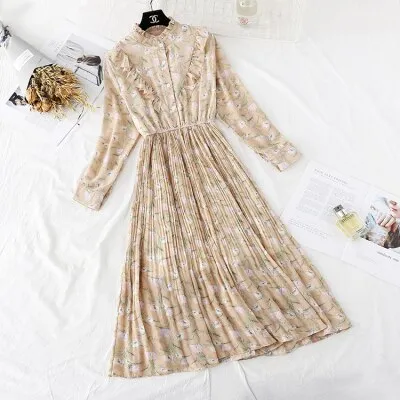 Christmas Gift Deanwangkt Spring and Autumn New Style Floral-Print Chiffon Dress Women's French Vintage Base Dress Fairy Immortal Dress