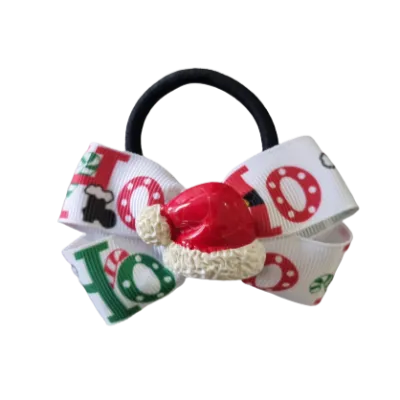 Christmas Hair Accessories - Cherish Hair Bow - HO HO HO with Santa Hat Bow