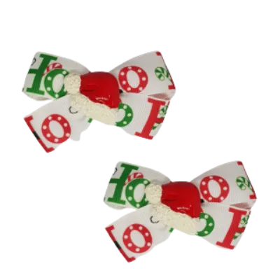 Christmas Hair Accessories - Cherish Hair Bow - HO HO HO with Santa Hat Bow