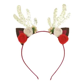 Christmas Holiday Reindeer Floral Headband Adult Child - Gold Glitter (Style 3)