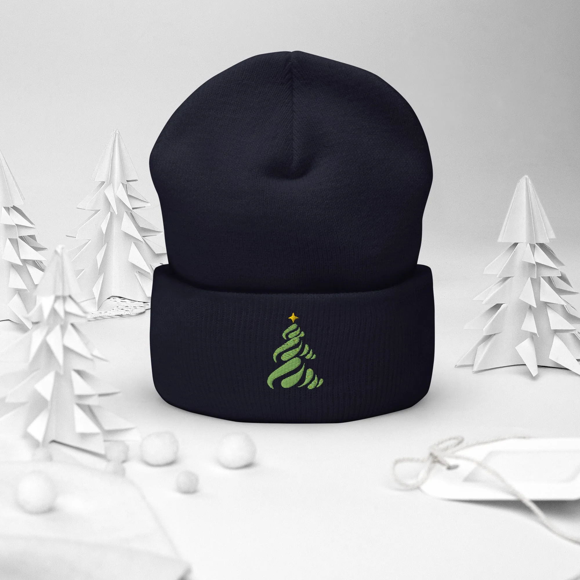 Christmas Tree embroidered cuffed beanie