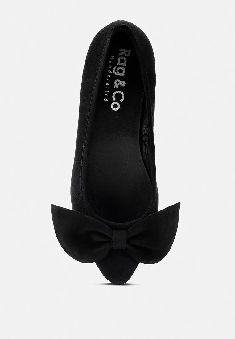 Chuckle Black Big Bow Suede Ballerina Flats