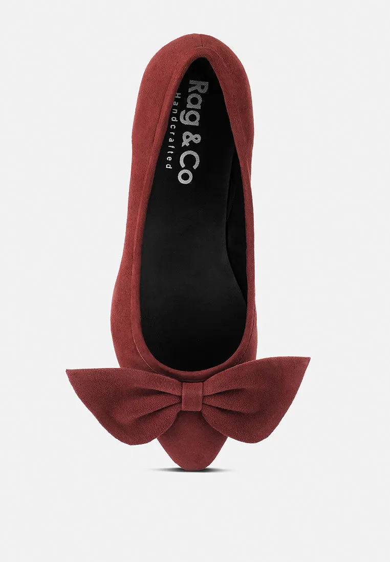 Chuckle Black Big Bow Suede Ballerina Flats