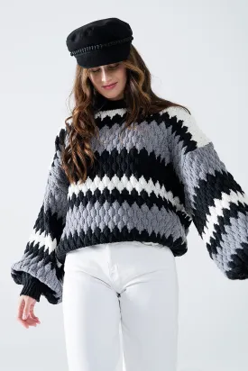 Chunky Ziz Zag Oversized Gray Striped Sweater