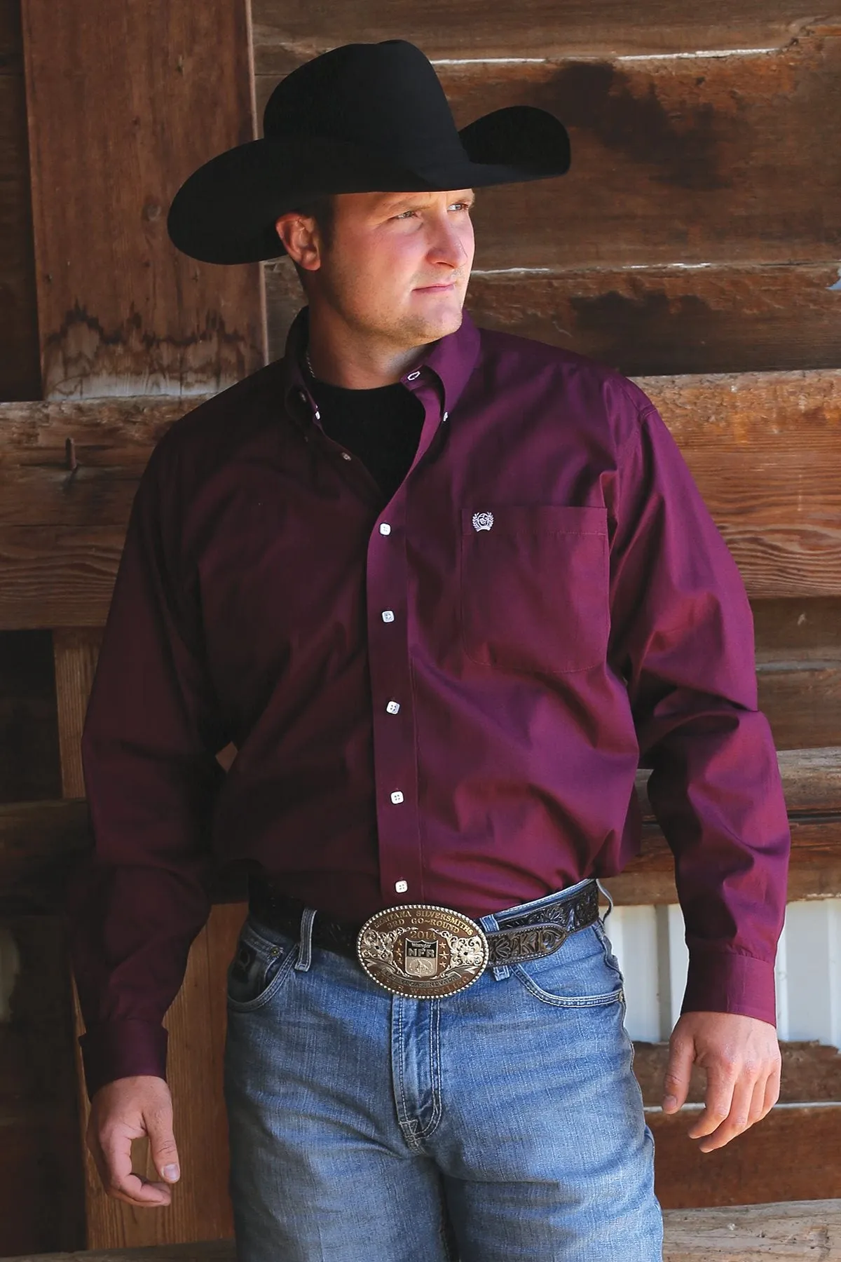 Cinch Men's Classic Fit Solid Burgundy Western Shirt