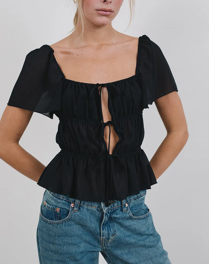 Cintan Tie Front Top in Black