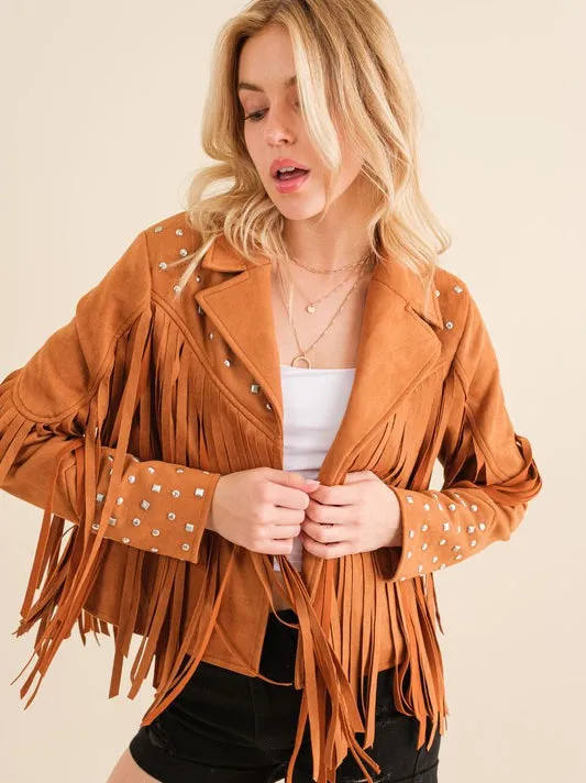 City Girl, Western Fringe Studded Suede Jacket