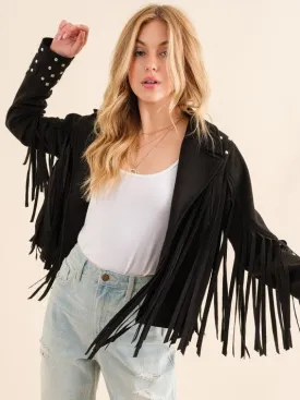 City Girl, Western Fringe Studded Suede Jacket