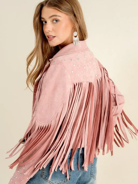 City Girl, Western Fringe Studded Suede Jacket