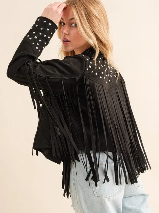 City Girl, Western Fringe Studded Suede Jacket