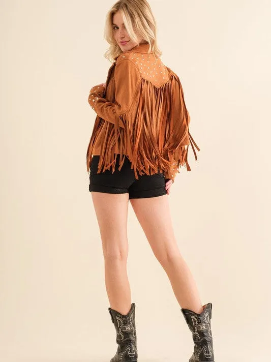 City Girl, Western Fringe Studded Suede Jacket