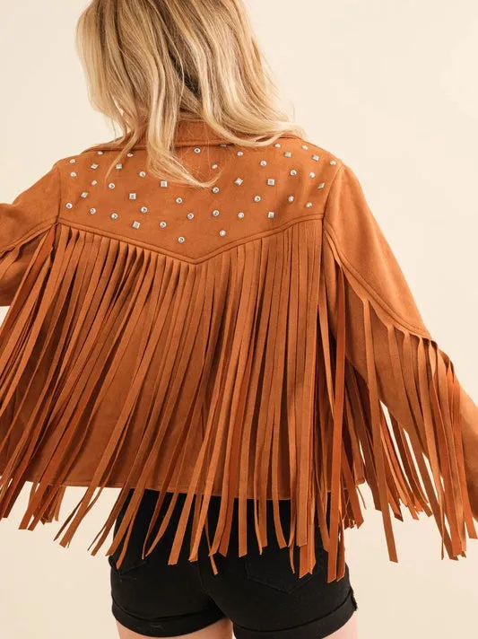 City Girl, Western Fringe Studded Suede Jacket