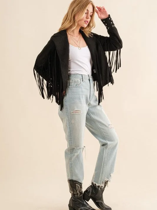 City Girl, Western Fringe Studded Suede Jacket