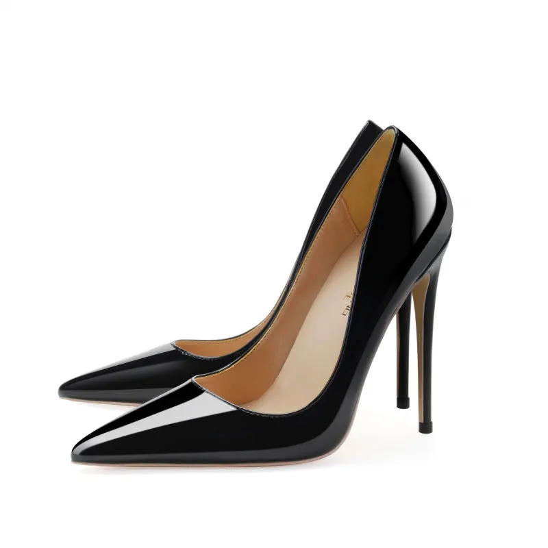 Classic Patent Leather Pointed-Toe Stiletto Heels – Single Shoes for Women