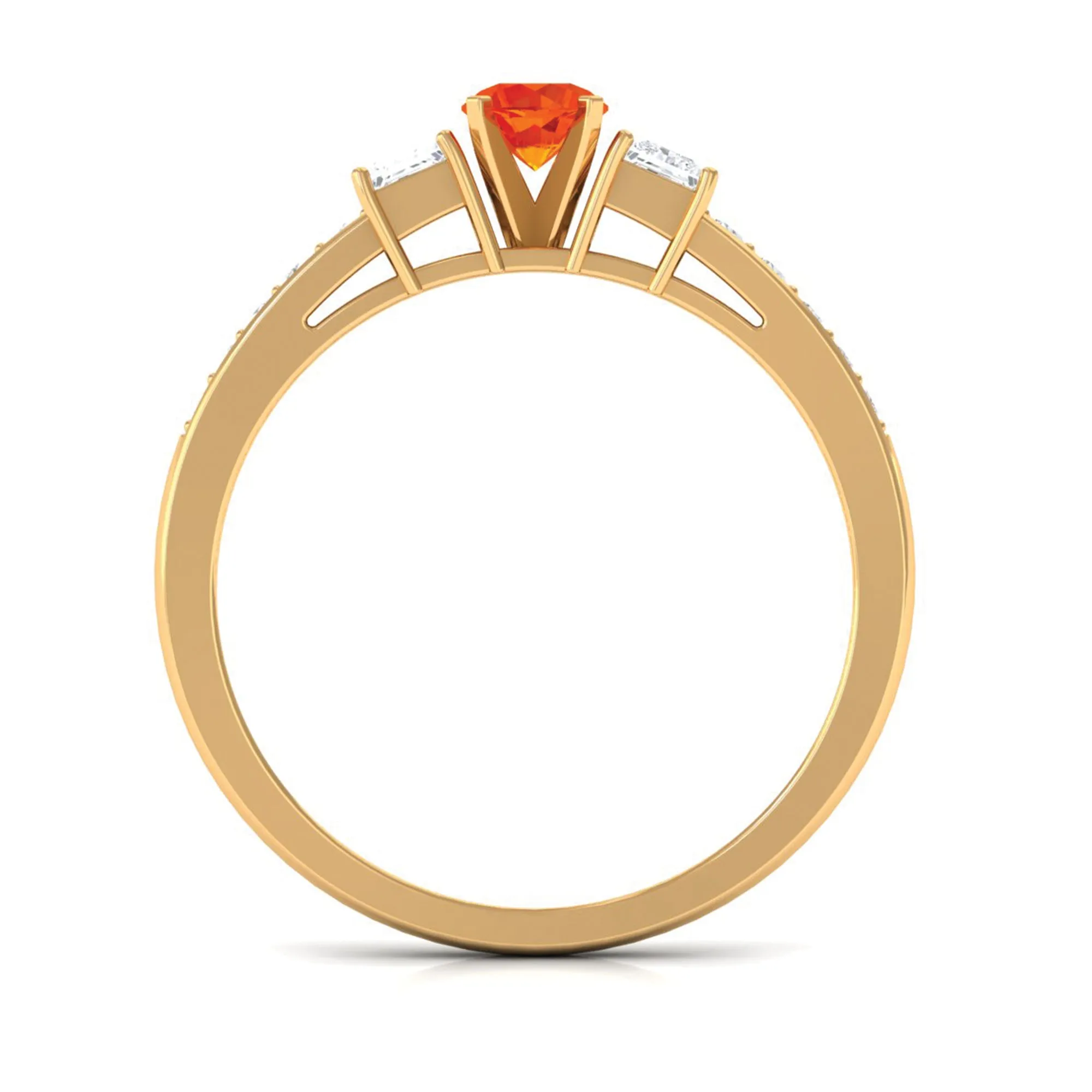 Classic Round Shape Orange Sapphire and Diamond Engagement Ring