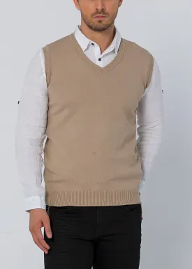 Classic V-Neck Knitted Vest - Stone