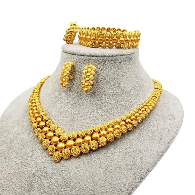 Classic V shape Gold color bridal wedding jewelry sets