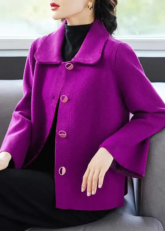 Classy Rose Peter Pan Collar Pockets  Woolen Coat Fall ML3298