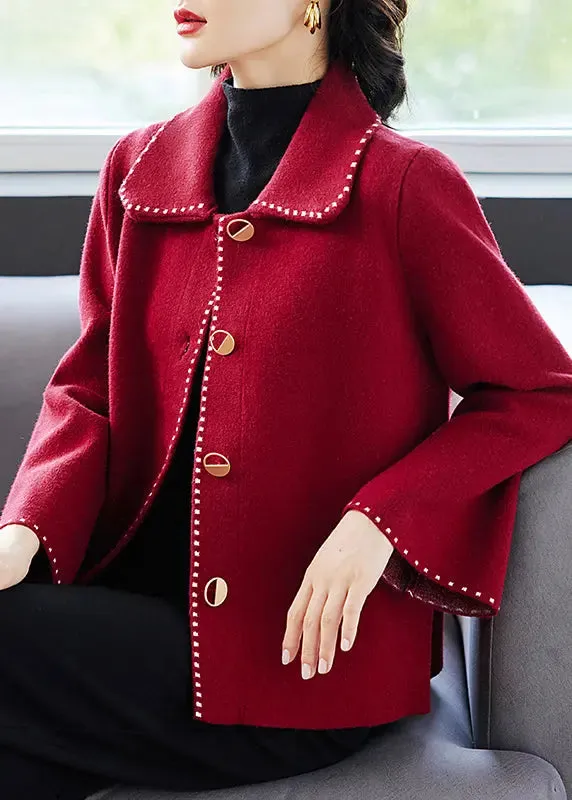 Classy Rose Peter Pan Collar Pockets  Woolen Coat Fall ML3298