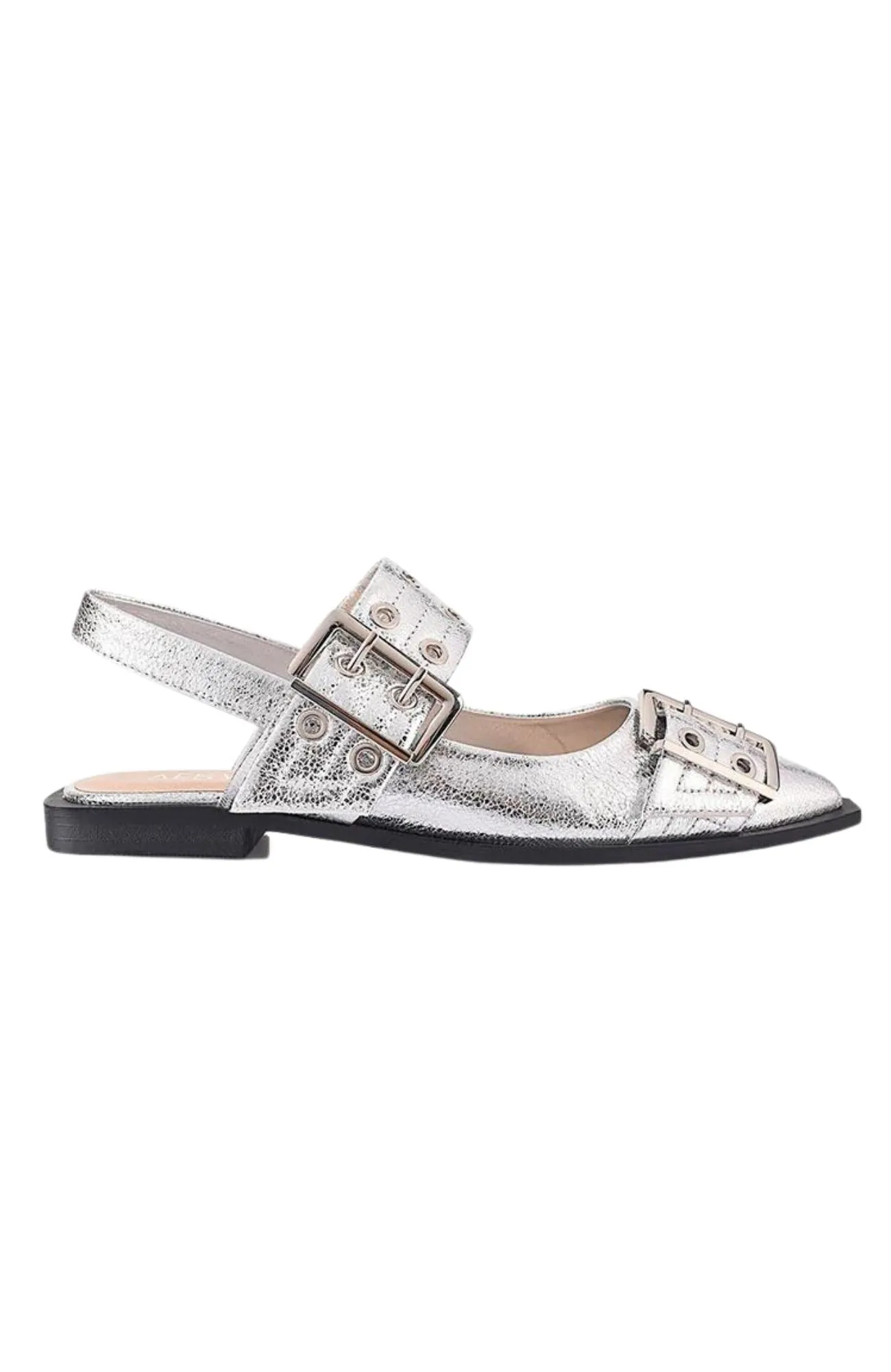 Clea Slingback Buckle Flats Silver Crinkle