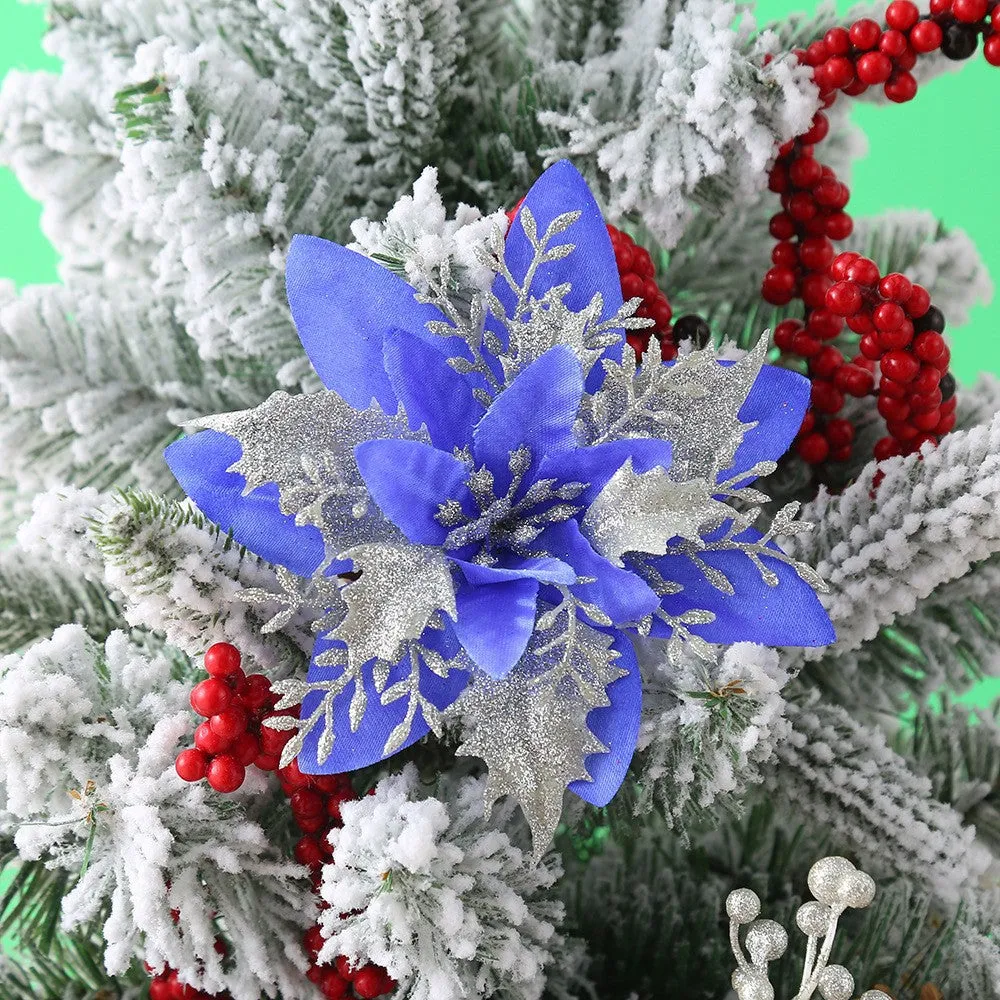 Clearance Bulk 14 Colors 6" Glitter Poinsettia Artificial Christmas Flowers Xmas Tree Ornaments Wholesale